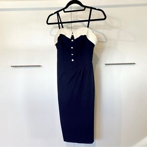 Vintage Pin Up Retro Navy Blue Dress - sz XS